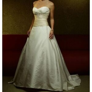 Strapless Ivory A-Line Bridal Gown with Ruched Bodice